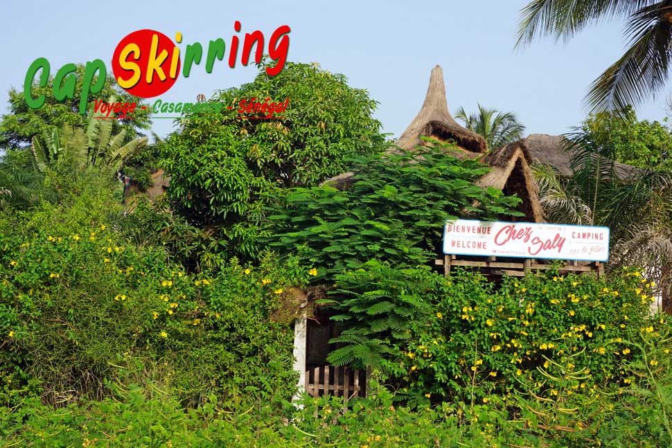 camping chez saly situé à deux kilomètre du village en bordure d'océan Casamance, toilettes douche, accès direct à la plage arvimedia